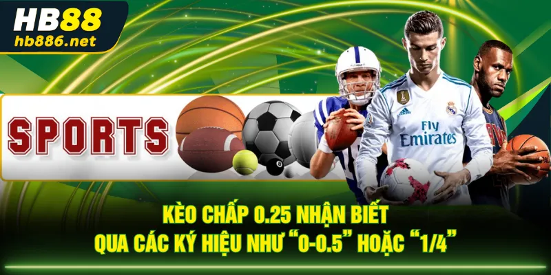 Kèo chấp 0.25 nhận biết qua các ký hiệu như “0-0.5” hoặc “1/4”